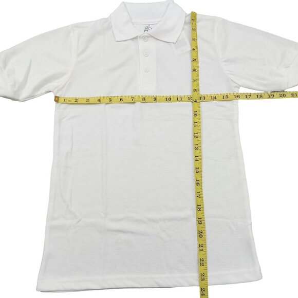 School Uniform Polo Shirt Boys 10 White Short Sleeve Durable Fabric 1/4 Button - Picture 7 of 10